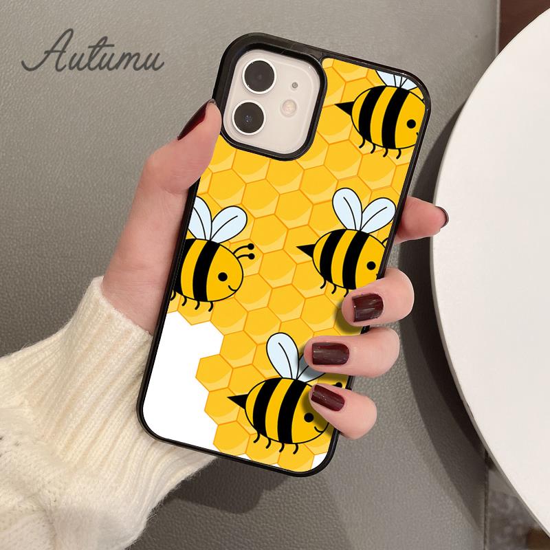 Bumble Bee Honeycomb Honey Phone Case for iPhone 11 12 13 14 Pro Max Mini XR XS SE 2020 6 7 8 Plus Samsung Galaxy S21 S22 Cover
