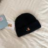 Cute bear embroidered knitted hat women's autumn and winter thickened thermal ear protection hat showing face small cold hat wool hat