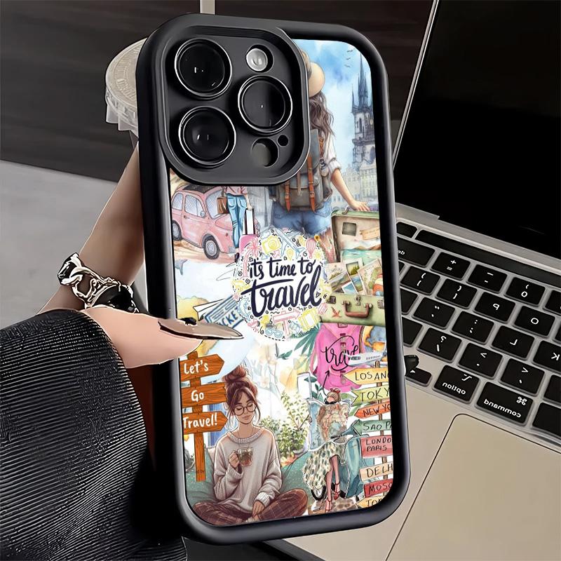 Handyhülle für iPhone 17 Air 16E 15 16 Pro Max Reisekarte Künstlerisches Muster Cover 14 Plus 13 12 Mini Weiche Schale Silikon Fundas