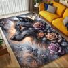 1pc Wolf Roses Themed Rug for Home Decor, Non-slip Office Carpet, Chair Mat, Outdoor Mat, Christmas and Halloween Gifts-0731127