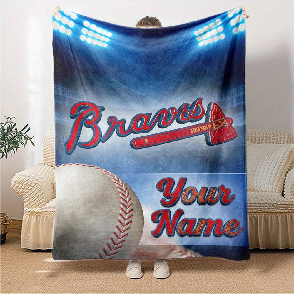 Name Custom Atlanta Braves Print Flannel Blanket High Quality Warm Comfortable Cover for All Seasons Perfect for Gifts Home Decor