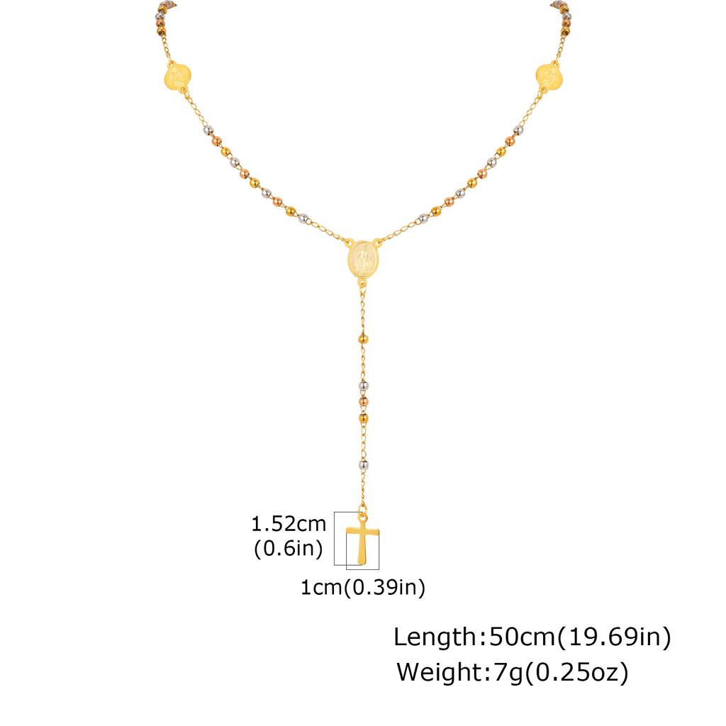 Vnox Dreifarbige Rosenkranz Jungfrau Maria Halskette Für Frauen Edelstahl Modeschmuck Heiliger Benediktus Kreuz Y-förmige Halskette
