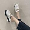 Patent Leather Semi-Slip Women's Square Toe Deep Mouth Pearl Metal Rear Low Non-Slip Wear-Resistant Wedge