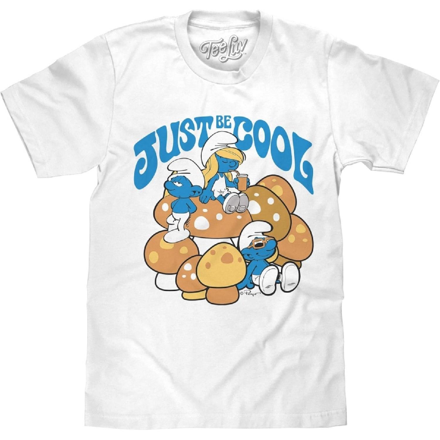 Tee Luv Men s The Smurfs T-Shirt - Just Be Cool 80s Cartoon Shirt XXXXXL белый