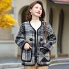 Plaid Woolen Coat for Middle-Aged & Elderly Women - Spring & Autumn Casual Cardigan