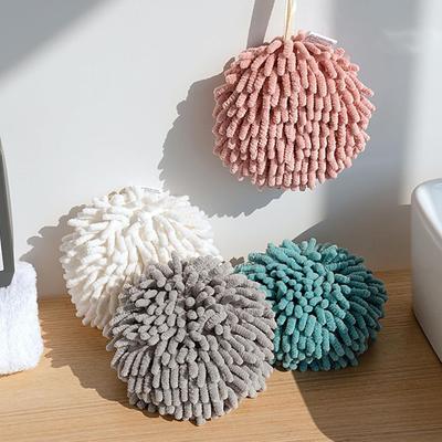 Soft Absorbent Chenille Ball Towel Sets,Quick-Dry Hanging Hand Towels with Hanging Loop,Fuzzy Ball Hand Towels for Bathroom, Kitchen, Bedroom,4pcs