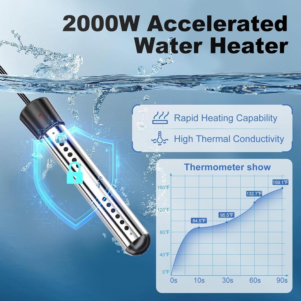 Doccia da Campeggio Portatile con Riscaldatore, Doccia Portatile Ricaricabile da 6000mAh con Riscaldatore a Immersione da 2000W, Display LED, Doccia da Campeggio Riscaldata per Viaggi,