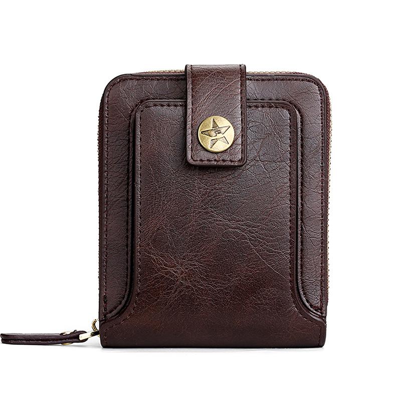 Vintage Men Wallet Short Purse Hasp Zipper Card Case Purse Solid Color PU Leather High Quality Durable  Wallet Convenient Male