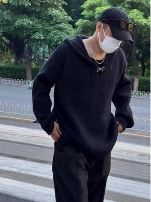 Herren Herbst Kapuzenpullover: Trendige, Street Casual Strickjacke