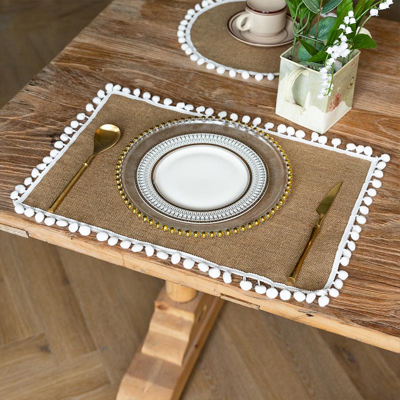 Braided Placemats Heat Resistant Jute Fringe Table Mats Hand Woven Non-Slip Place Mats Tea Cup Pad Indoor Dining Table Decor New