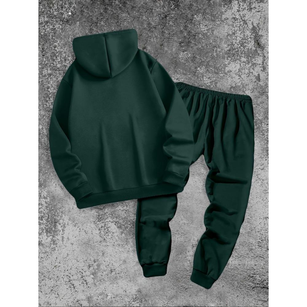 Classic Men's Casual Suit, Printed Drawstring Hoodie with Pockets and Drawstring Running Pants, a Must Have for Fashionable Men