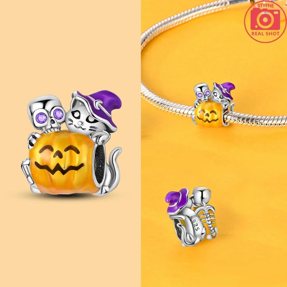 Copper Pumpkin Halloween Ghost Charm Pendant Beads Fit Original Bracelet For Women Valentine Day Jewelry Gifts