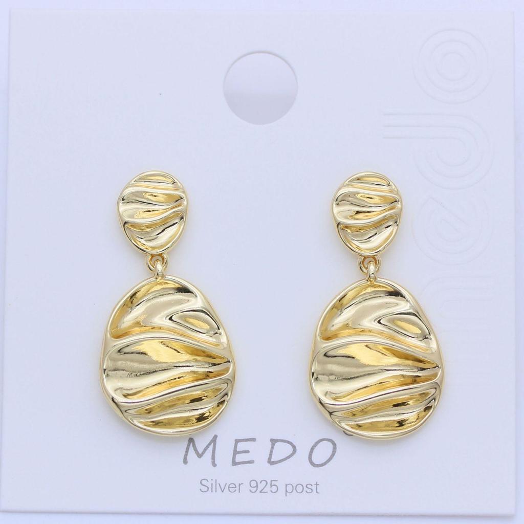Real Gold Retention S925 Silver Needle Geometric Irregular Oval Earrings