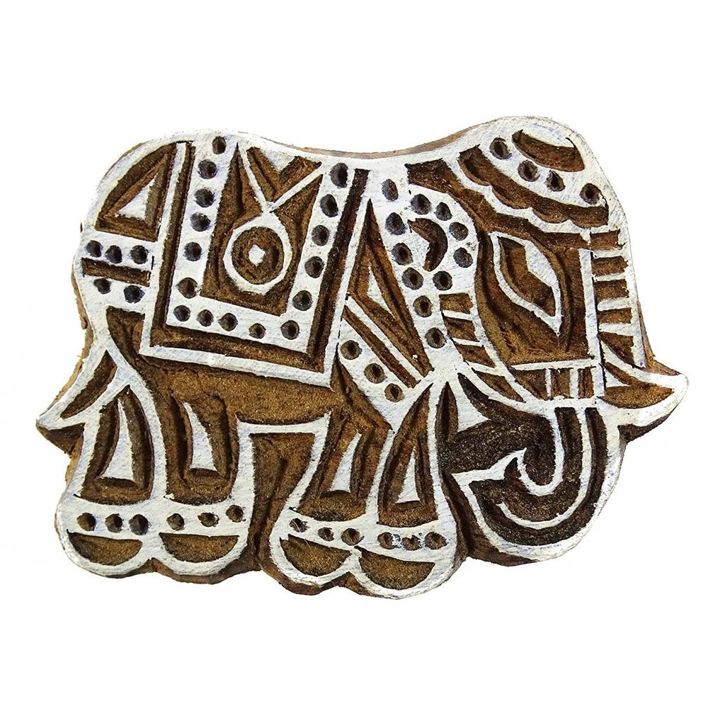 Brown Elephant Indian Wood Block Art Handcarved Printing Block Wooden Textile