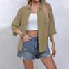 Women's Casual Solid Color Button-down Shirt Three-quarter Sleeve Dress Shirt Lapel Work Shirt With Pockets