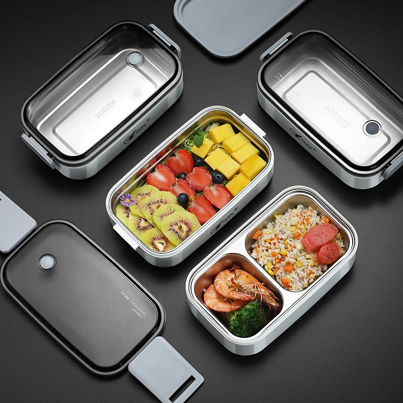 Bento Lunch Box a Doppio Strato in Acciaio Inossidabile, Contenitore Adatto al Microonde per Ufficio e Studenti