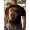 Fashion 3D Lion Face Mens Tshirt, High Quality Digital Printing Short Sleeve Tee, Comfortable Stretch Fabric Casual Summer Top, Trendy Streetwear