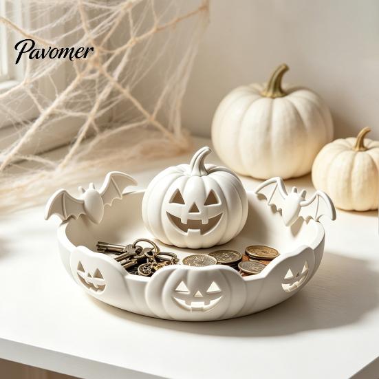 Unique Holiday Gift for Friends 3D Printed Pumpkin Jewelry Holder, Spooky Halloween Trinket Tray Keys, Party Table Centerpiece Rings, Earrings,