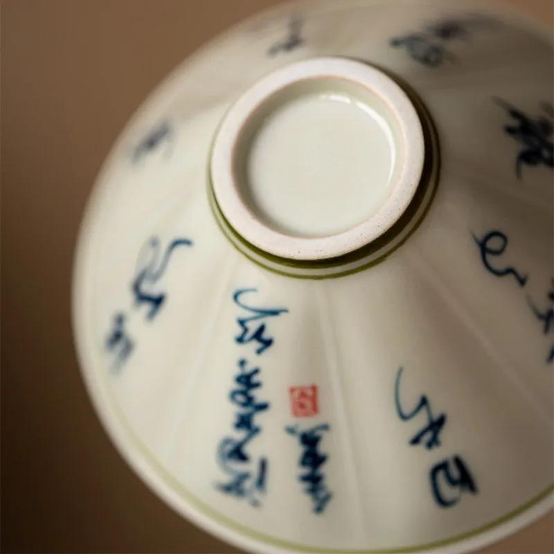 Grass Gray Hand-painted Bamboo Hat and Bowl Liangcai Simple Household Tea Maker Ceramic Kung Fu Set Lid Infuser Accessories Bar