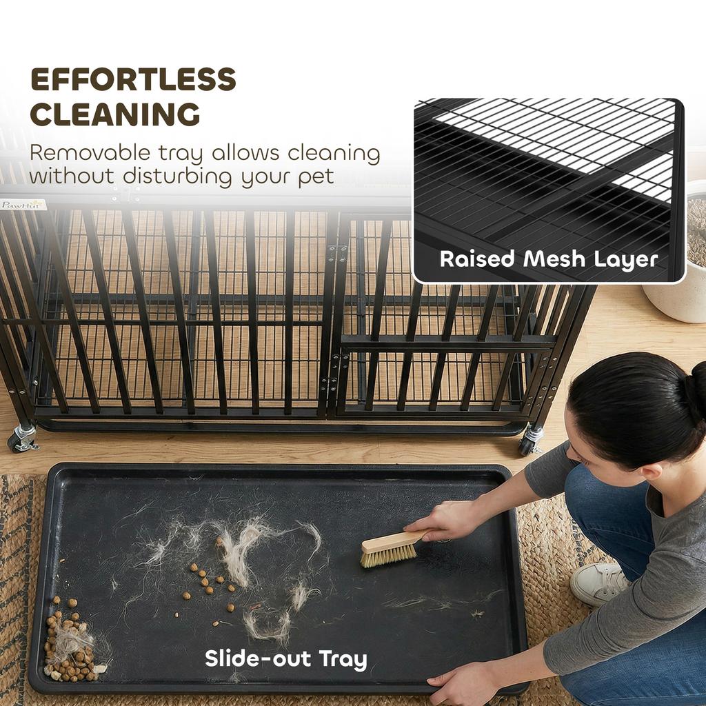 Heavy Duty Dog Crate, Dog Cage with Wheels for Small Medium Breeds, Metal Pet Kennel with Removable Tray