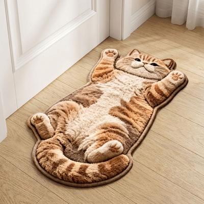 2D Cat-Shaped Area Rug Non-Slip Cartoon Carpet Soft Home Decor Carpet  Bedrooms