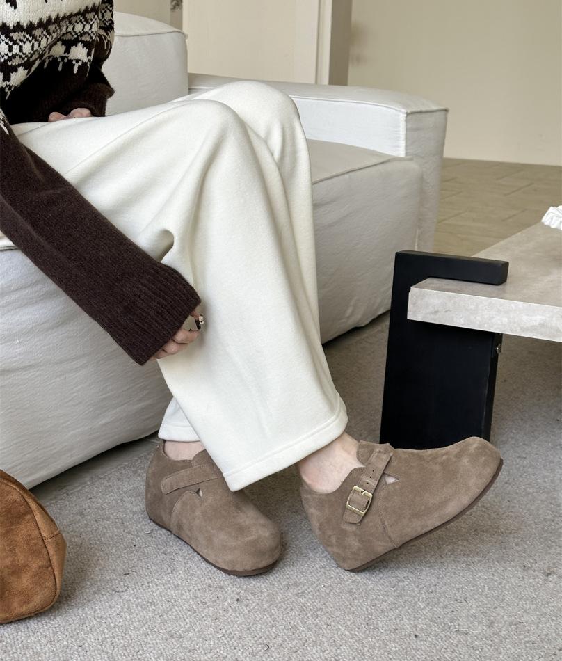 

2025 новые туфли-лодочки Doudou с круглым носком, пряжкой на ремне, толстой подошвой и одним ремешком для женщин 40 верблюд