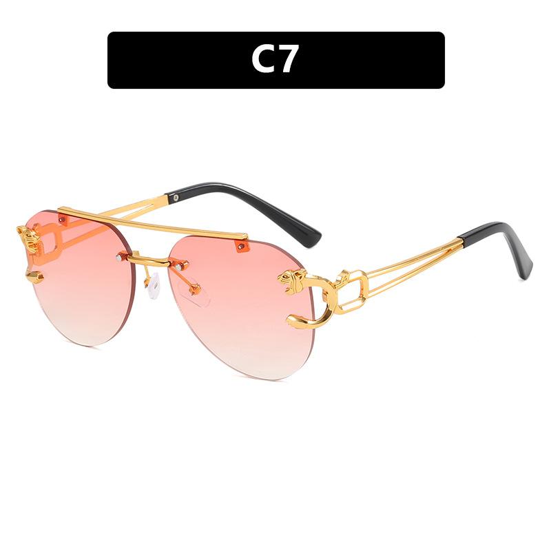 Rimless toad glasses driving sunglasses leopard sunglasses European and American retro trimmed double beam sunglasses men and women