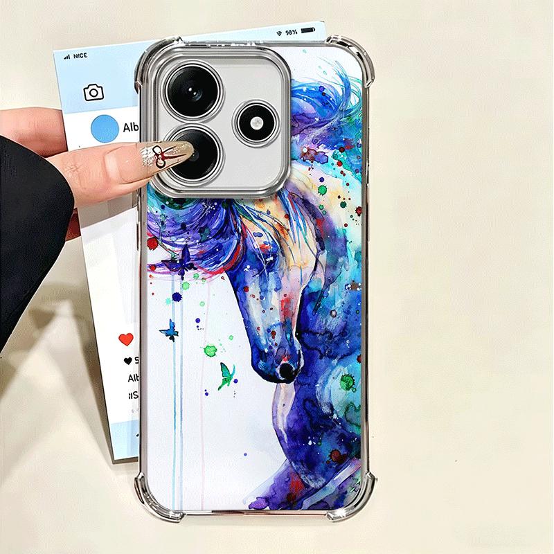 Oil Painting Horse Plating Phone Case For Xiaomi Poco X5 X6 X7 X8 Pro Max F8 Ultra F7 M8 M7 M5S Redmi 15C 15 14C 13C 13 X3 12C F