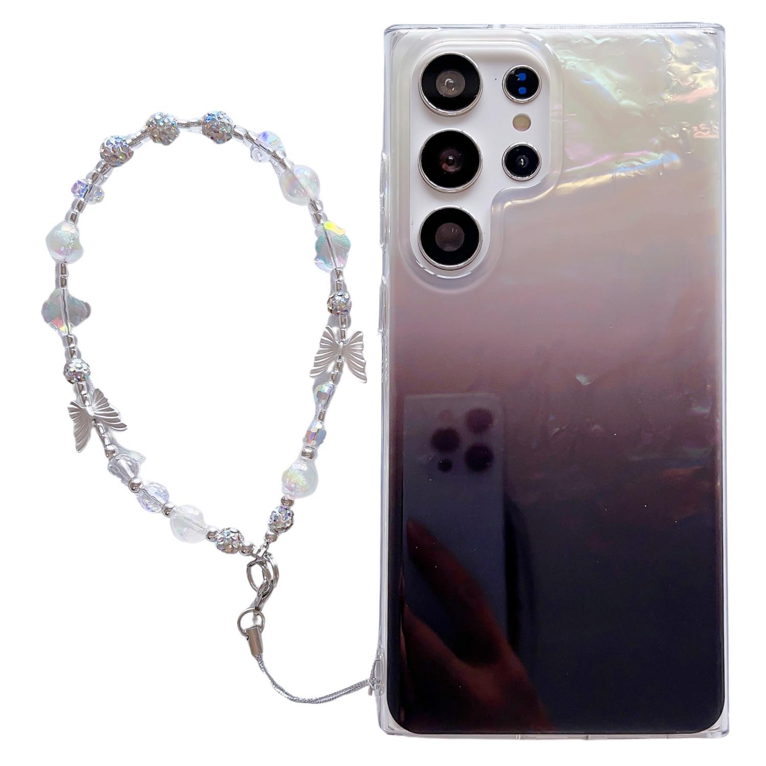 

For Samsung Galaxy S24 Ultra Case Seashell Pattern Shiny TPU Phone Cover with Chain Black