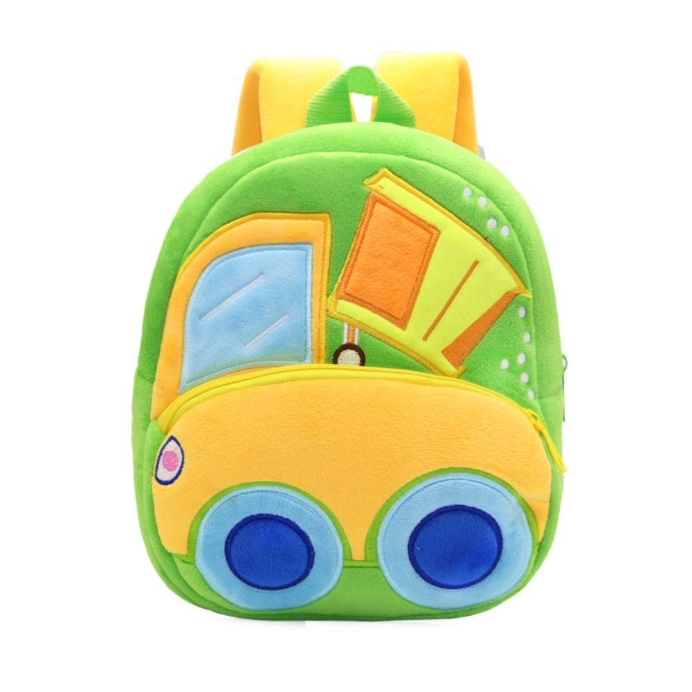 Plush Cartoon Excavator Backpack 2-4 Years Old Kids Small School Bag Kids Engineering Backpack