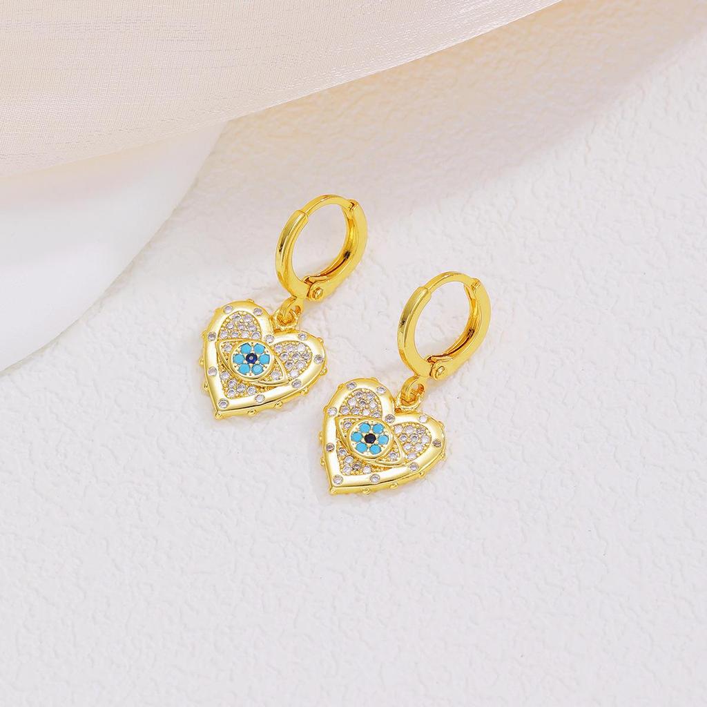 Модный набор ожерелья и серег с цирконом и подвесками в виде глаза и сердца с золотым покрытием