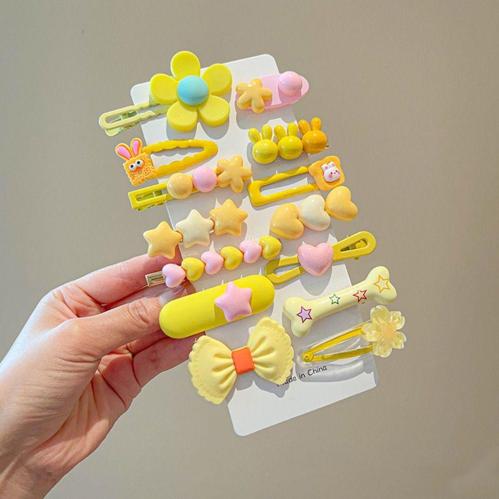 14Pcs/Set Fashion Cute Hair Clip Rabbit Bows Barrettes Lovely Heart Shaped Side Clip for Children