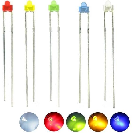 100PCS 2mm Round top LED Diode Light Assorted Kit Green Blue White Yellow Red Component DIY (Diffused Len Kit (R,G,B,W,Y), 2mm Round top)