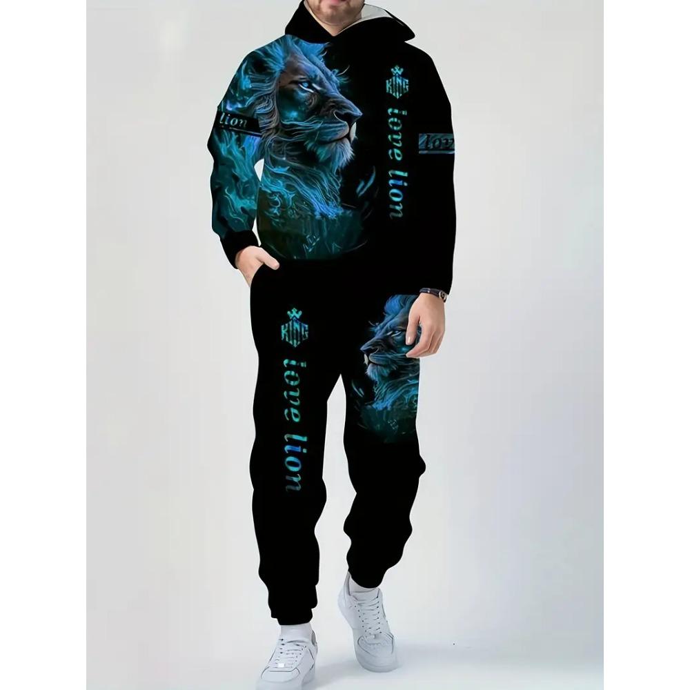 

Мужской худи с принтом золотого льва, комплекты из 2 предметов, 3D худи, спортивные штаны, одежда для мужчин больших размеров на осень/зиму S