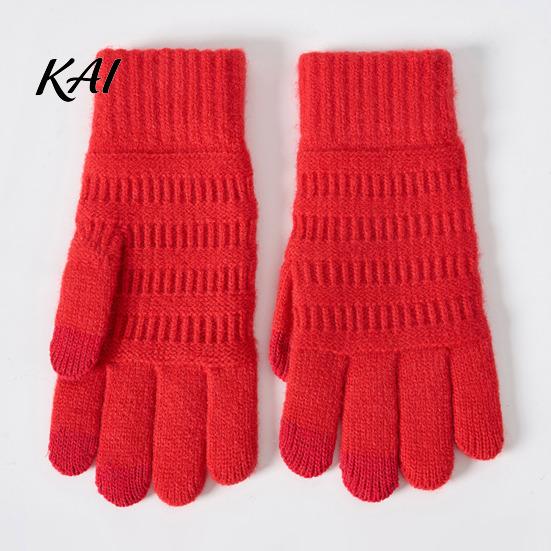 Soft Acrylic Thermal Gloves for Cycling Knitted Touchscreen Men Women, Winter Warm Gloves, Thickened Conductive Fingertip Smartphone Plush Lining