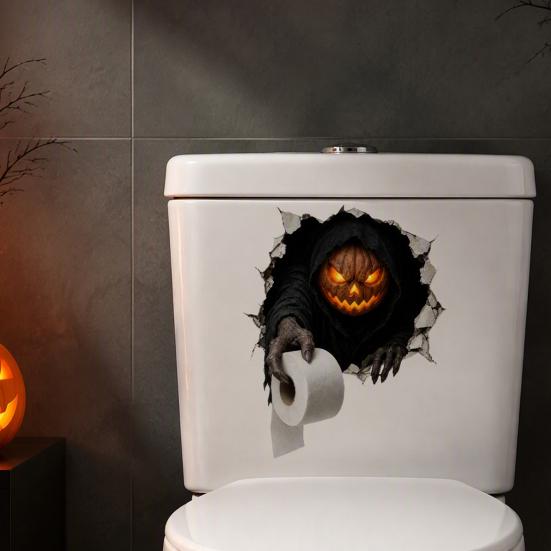 Removable Adhesive Toilet Clings Spooky Crack Ghost Tank Lid Sticker, Halloween Horror 3D Broken Wall Zombie Indoor Scene Setters Seat
