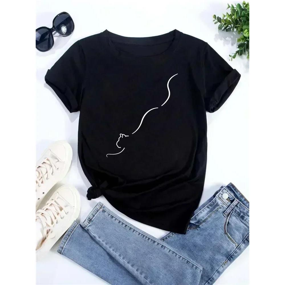 

Women Kawaii Cats Print Summer Cute Women Tshirt Funny Cartoon Pattern Printed T Shirt Female Ullzang Fashion Style Top Tee S