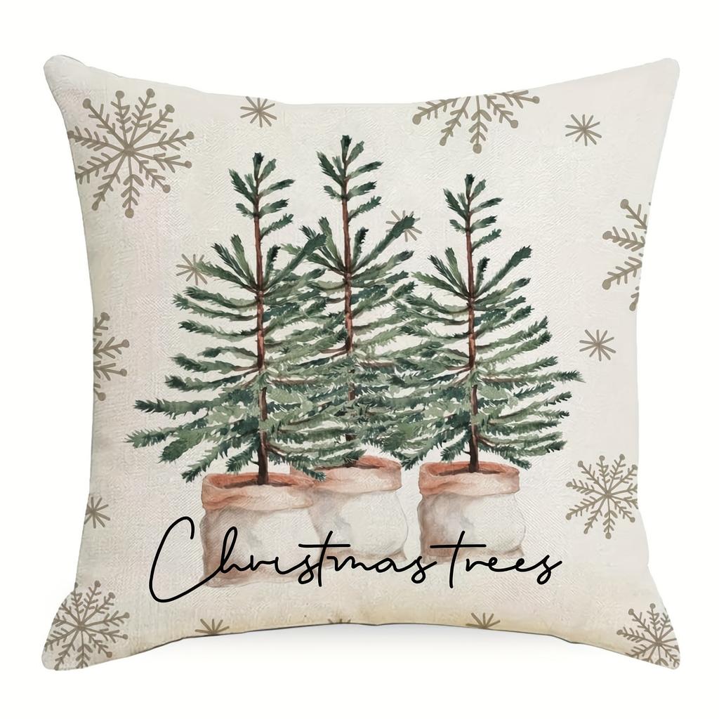 Home Decor Believe in Christmas Trees and Reindeer Pattern Cushion Cover Suitable for Sofa Bedroom Car Pillow Cover