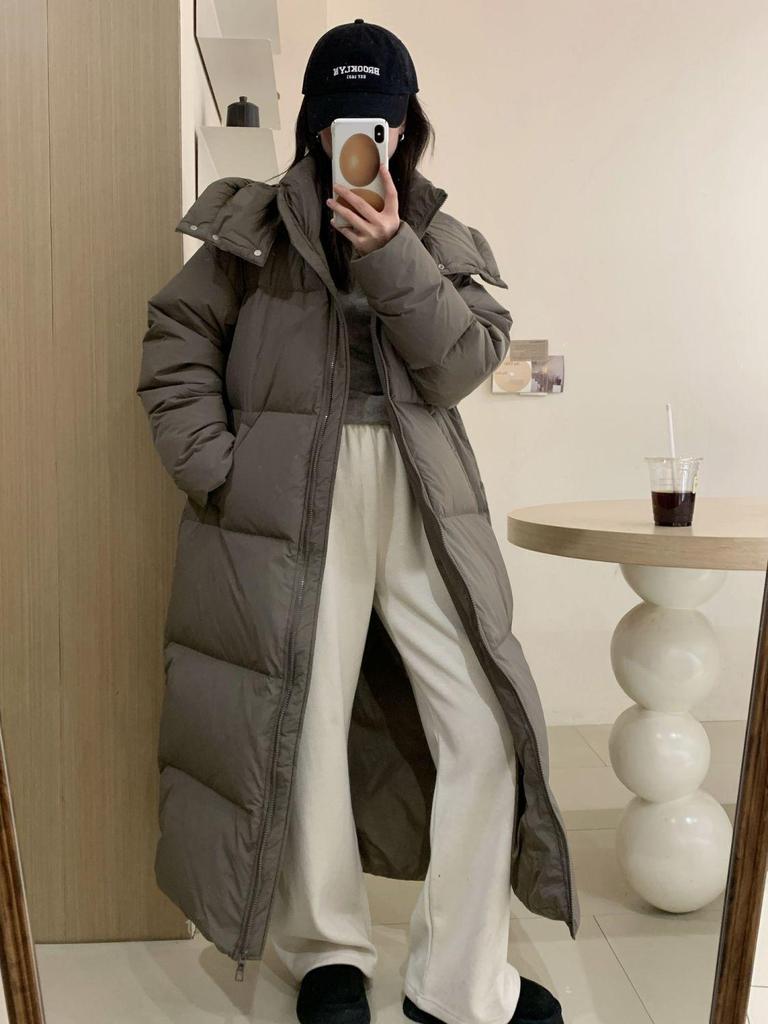 Women's Ultra Long Hooded Winter Down Jacket - Trendy, Thick, Warm, Quilted Coat