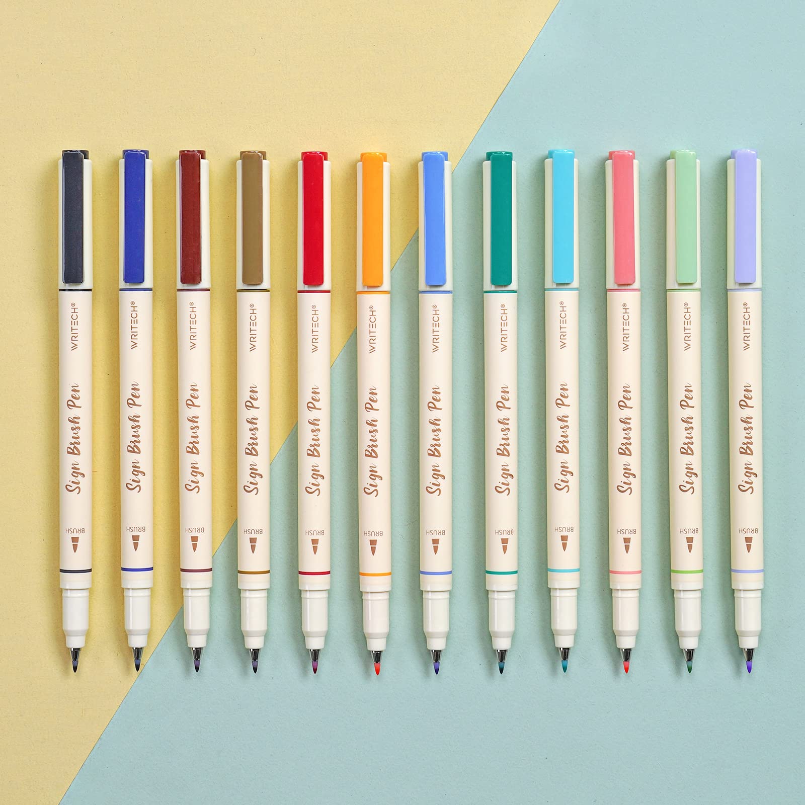 

WRITECH Arts Sign Brush Brush Pen Tip Felt Ink Color 12 Assorted Pastel Perfect for and Calligraphy Pen, Marker, Tip, Water-Based Pen, Colors,