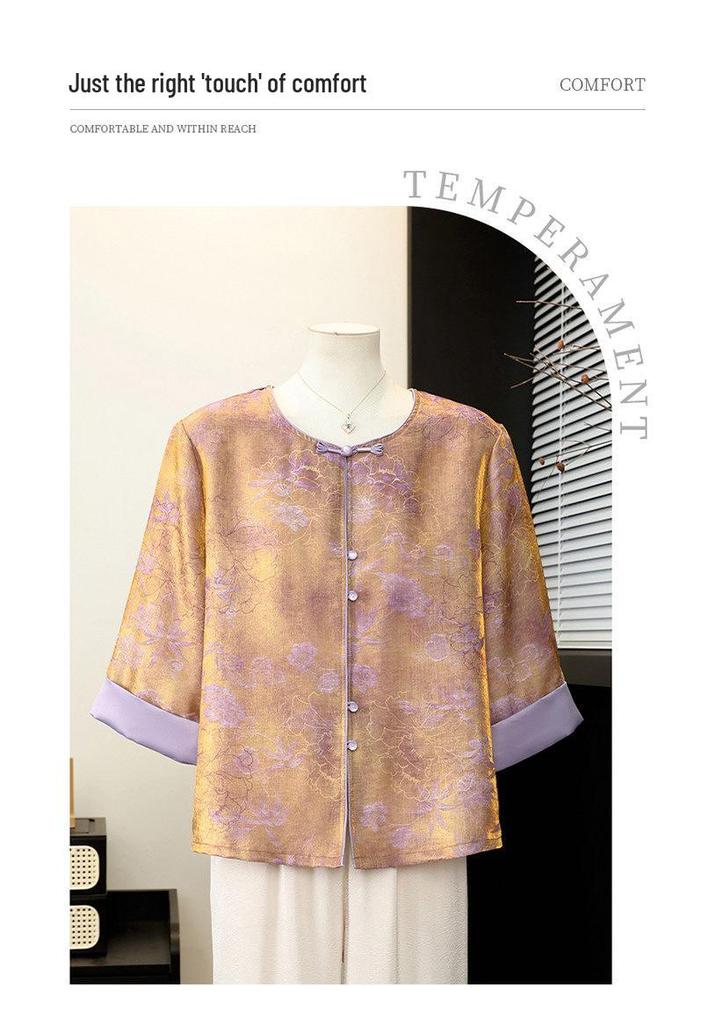 Fashionable Chinese Style Spring/Summer Jacket for Middle-aged and Elderly Women - 2026 Three-Quarter Sleeve Top