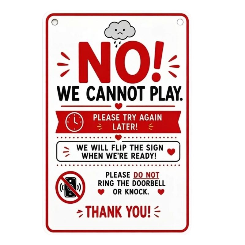 Front Door Play Status Sign, Reversible Double Sided Metal Door Hanger Plaque for Family with Kids and Neighbor Visit
