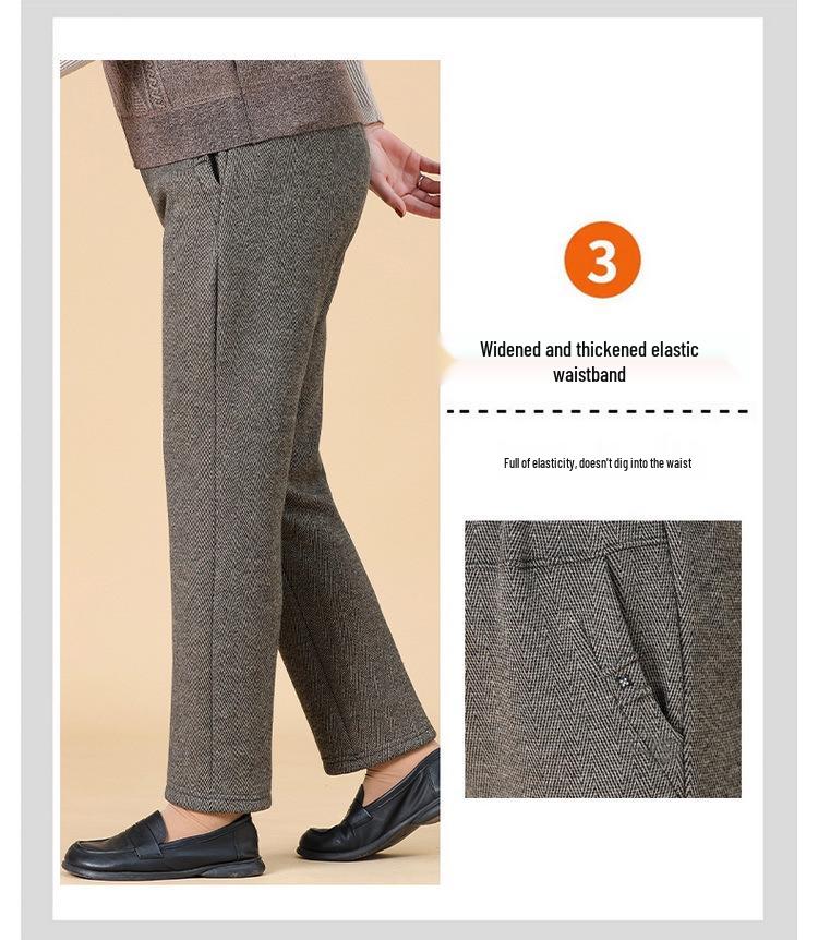 High-Waisted Fleece-Lined Women's Winter Pants - Straight Leg, Elastic, Casual, for Middle-Aged & Elderly 
