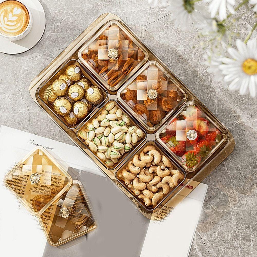 Dustproof Fruit Plate Partition Platter 2/4/6 Grids Snack Dessert Tray  Living Room