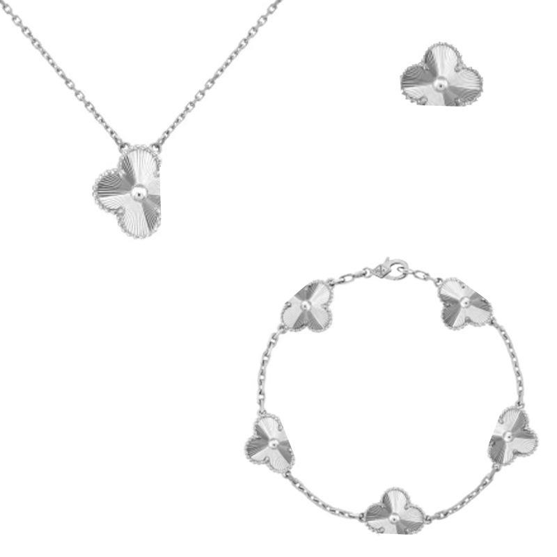 Ensemble de bijoux chanceux trèfle à quatre feuilles: Collier, Bracelet et Boucles d'oreilles Puces