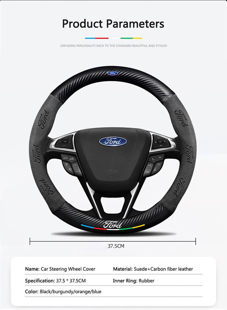 Car Anti-Slip Suede Carbon Fiber Steering Wheel Cover For Ford ST EXPLORER EDGE Fiesta Focus Mondeo F150 Fusion Mustang Kuga