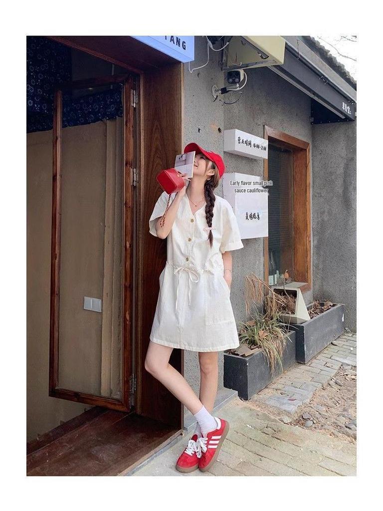Women's French Retro V-Neck Summer Dress - Sweet and Simple Casual Style
