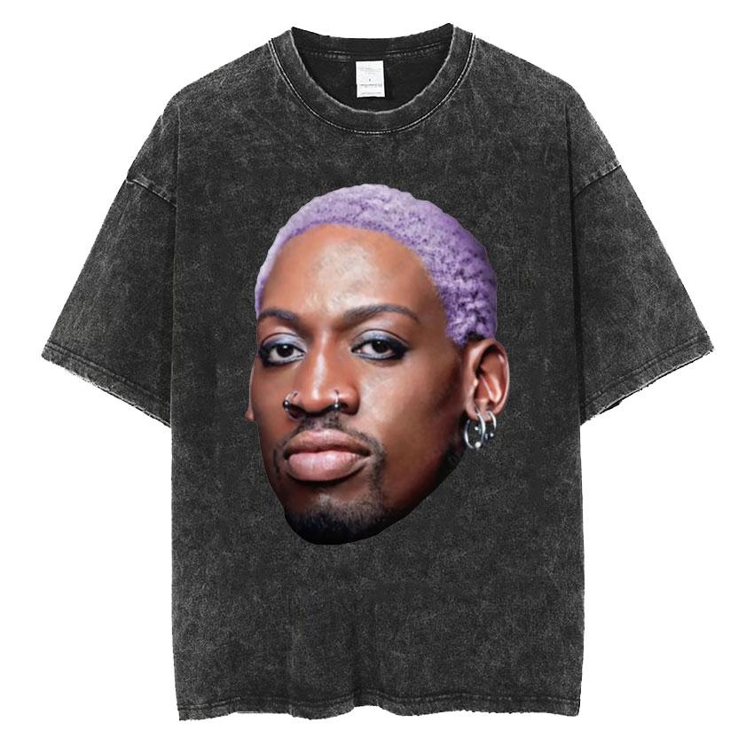 New Arrival Mens Clothes Washed Tee Shirt TShirts Men Tshirt for Men Ropa Hombre Dennis Rodman Classic Rare Black Homage