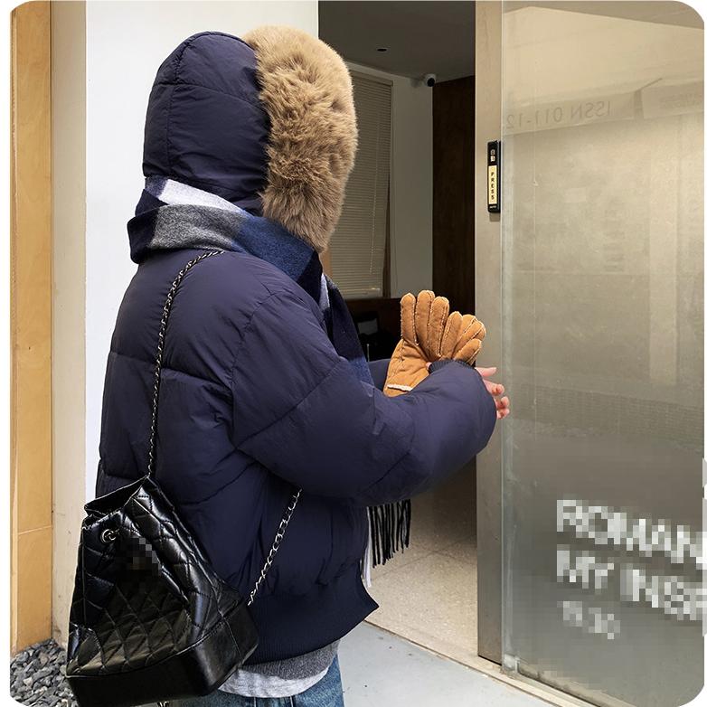 Small Waist Version of Down Cotton Jacket Women's Winter Short White Slim Detachable Fur Collar Jacket