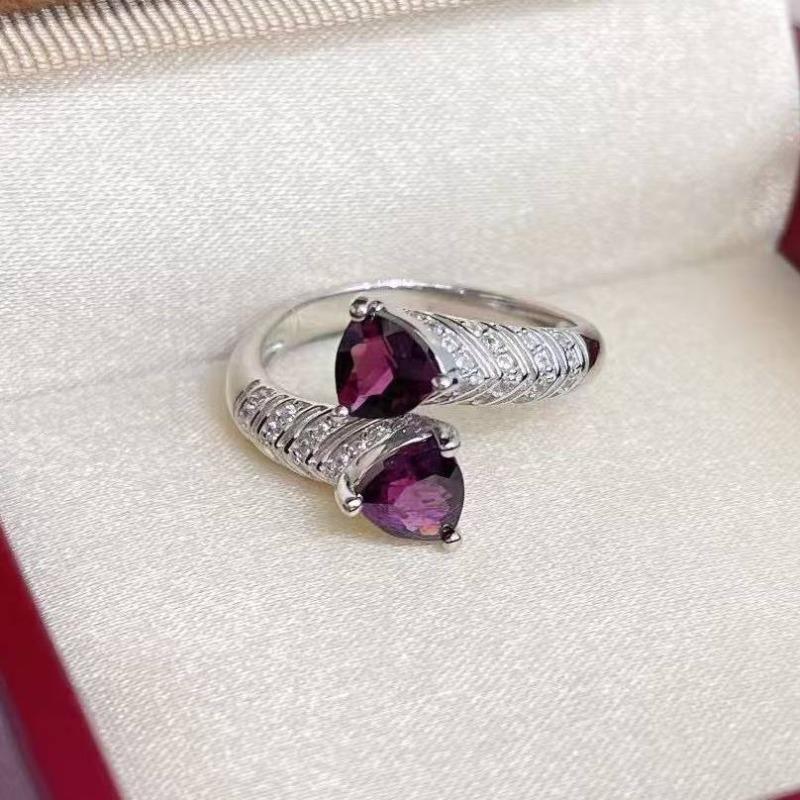 

SACEGEMS Сертифицированное серебро 925 пробы Кольца с натуральным гранатом 6 мм для женщин Помолвка Коктейльная вечеринка Изысканные ювелирные изделия Подарок Open красный